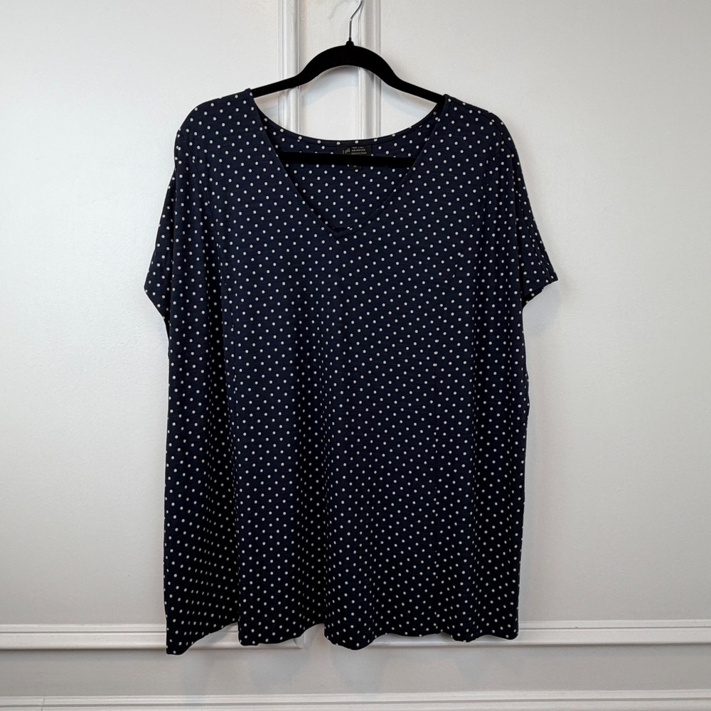 J. Jill Wearever Navy Blue White Polka Dot V-Neck Short Sleeve Top 2X